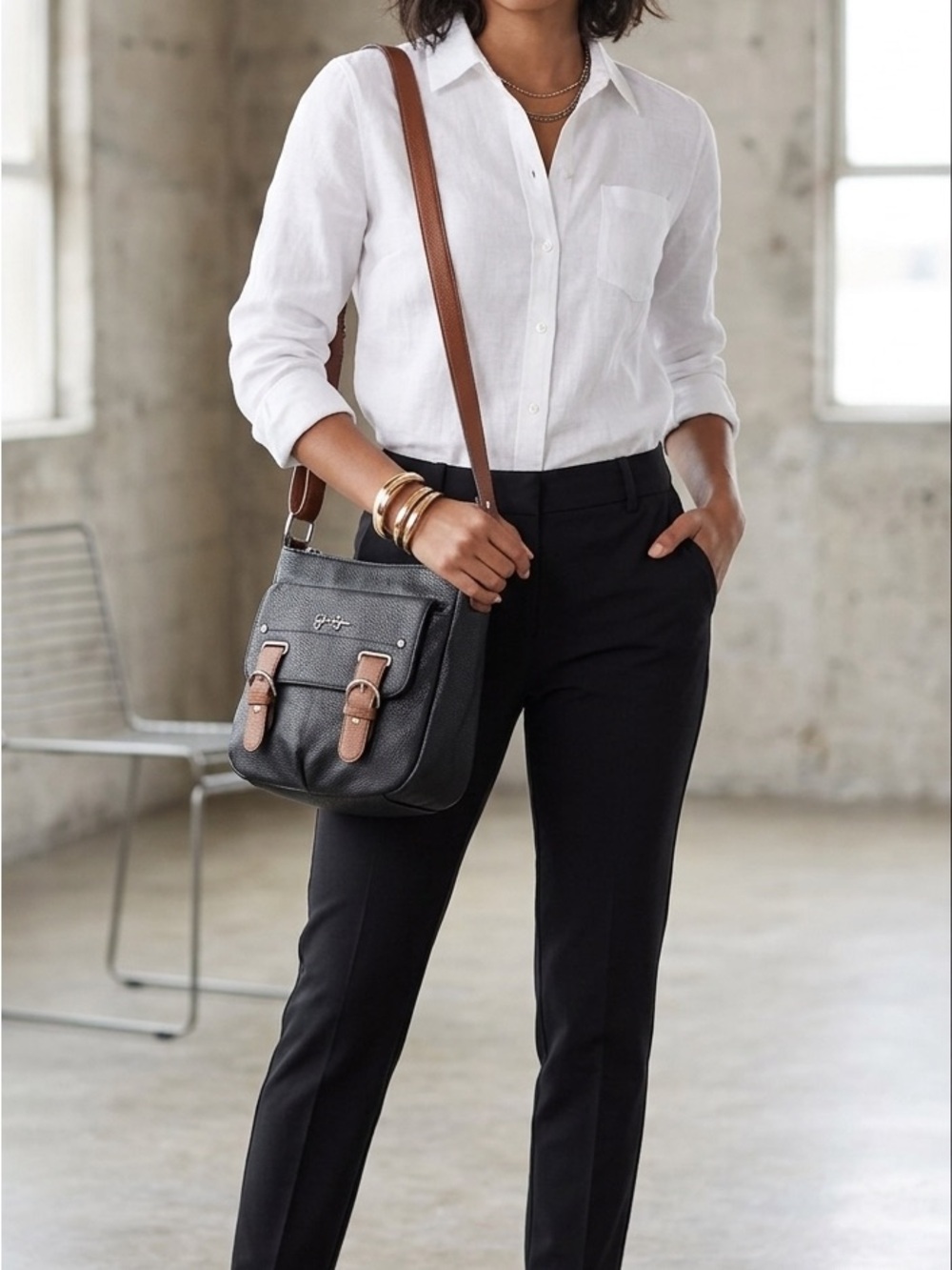 👜 Jessica Simpson Two-Tone Crossbody Bag - Black & Cognac 👜